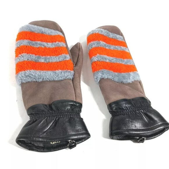 FENDI   Mouton Glove gloves Angola gray/Orange - Picture 1 of 10